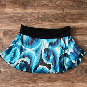 Le Chateau Blue and Black Patterned Skater Skirt